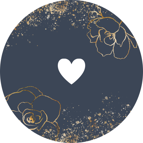 Blauwe sluitsticker met goudlook bloemen en wit hartje