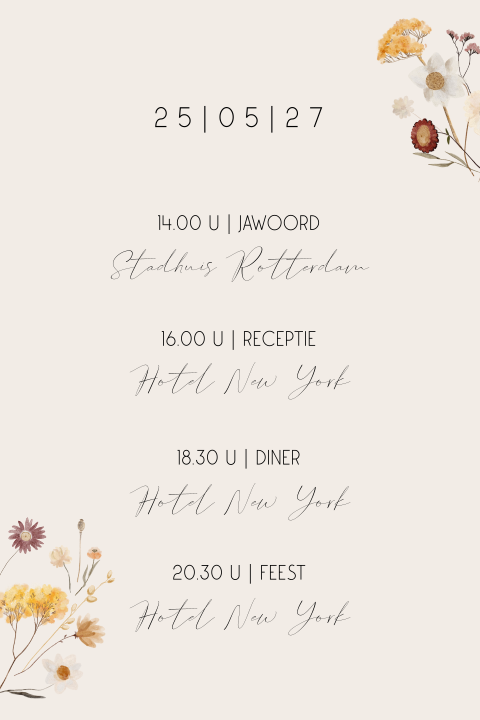 Dagprogramma inlegkaartje met wilde bloemen