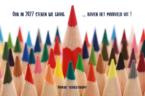 Kerstkaart scholen met uitstekend rood potlood