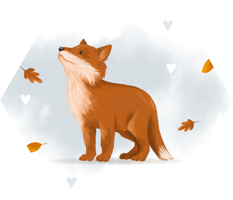 Herfst sluitsticker met vos en blauwe waterverf