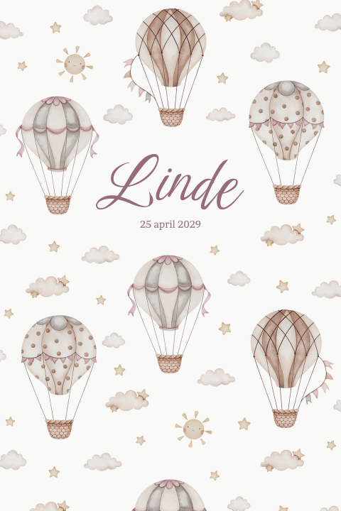 Hip geboortekaartje met roze luchtballonnen