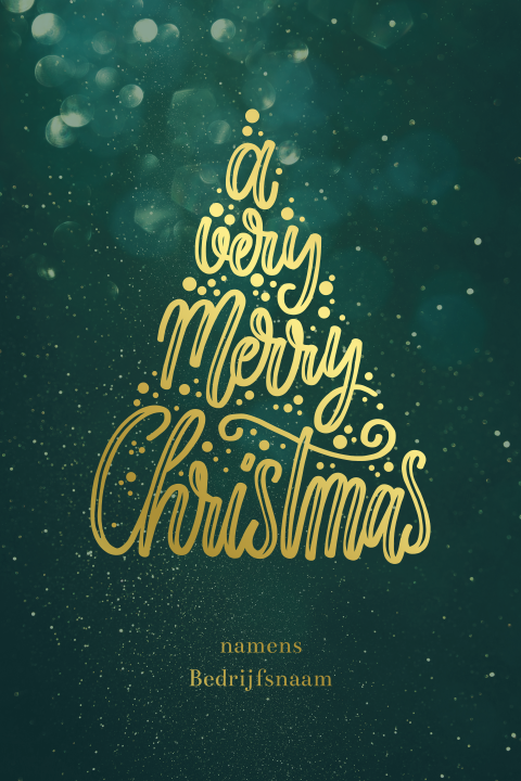 Donkergroene kerstkaart met goudfolie kerstboom