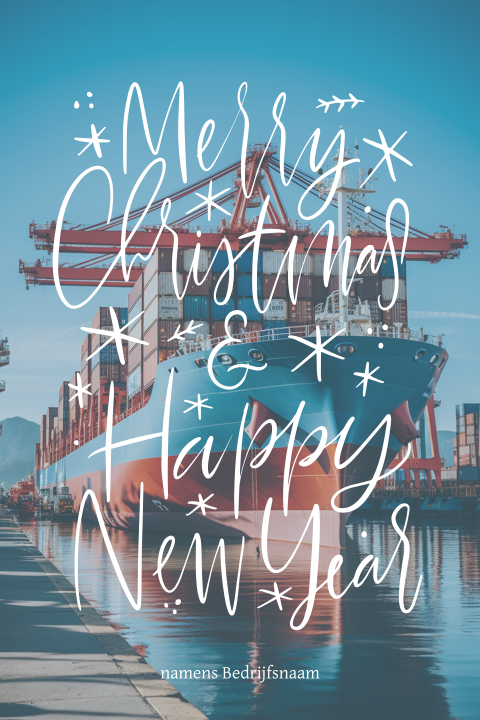Maritieme kerstkaart met foto containerschip en kerstwens