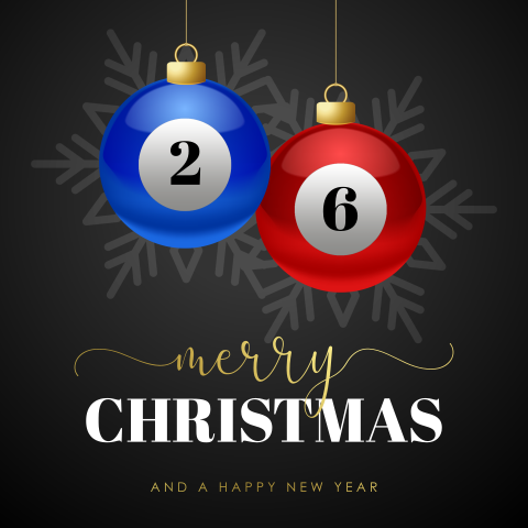 Sportieve kerstkaart met pool biljartballen met 26