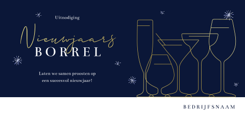 Uitnodiging voor nieuwjaarsborrel met lijntekening glazen