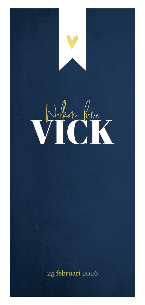 Minimalistisch geboortekaartje jongen in blauw met gouden hartje
