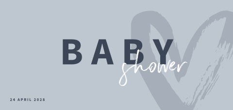 Grafische babyshower uitnodiging met groot blauw hart