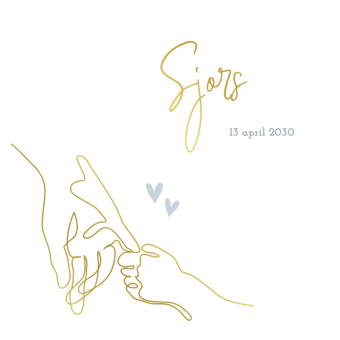 Oneline geboortekaartje goudfolie jongen met handen en hartjes