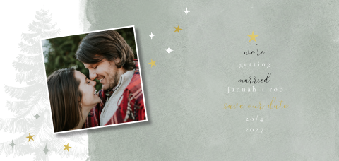 Kerstkaart en save the date voor je bruiloft met goudfolie