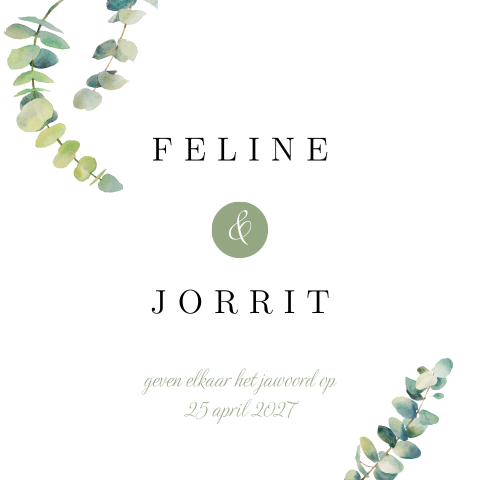 Trouwkaart met eucalyptus takjes