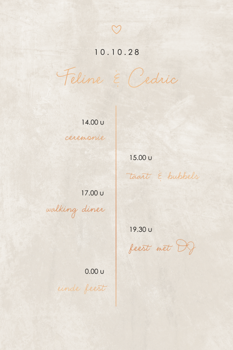 Beige trouwkaart met koperfolie en tijdlijn