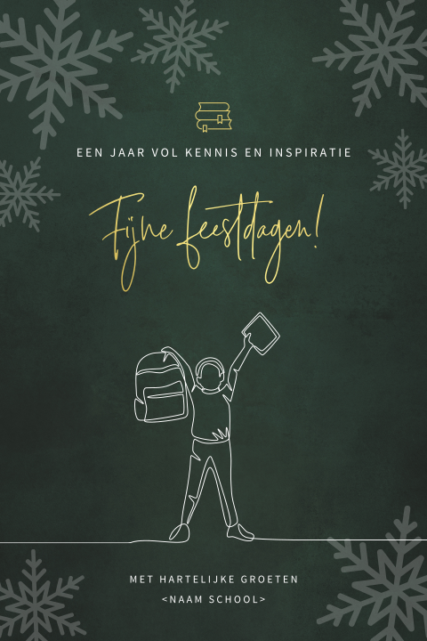 Kerstkaart voor scholen met kind en boeken