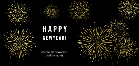 Zwarte kerstkaart met vuurwerk in goudfolie