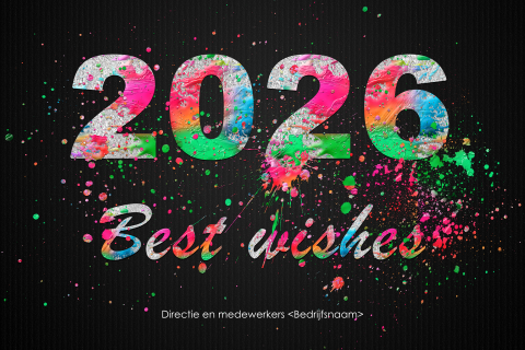Kerstkaart met 2026 in schilderkwast kleuren