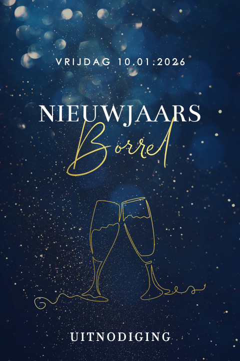 Uitnodiging nieuwjaarsborrel met champagneglazen in goudfolie