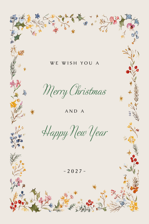 Botanische kerstkaart met bloemenrand