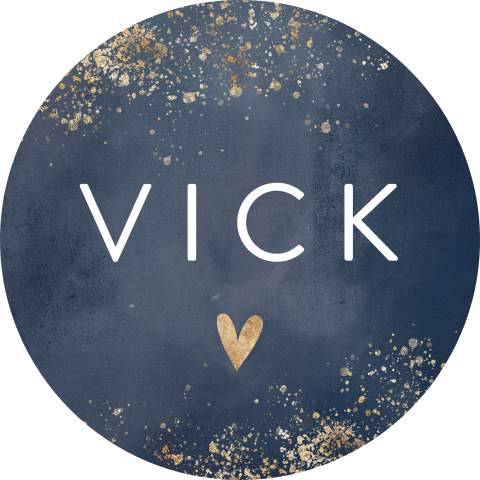 Donkerblauwe sluitsticker met gouden spetters en hartje