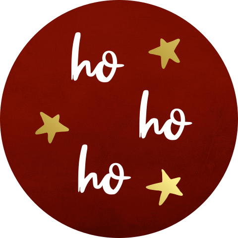 Rode kerst sluitsticker met ho ho ho en gouden sterren