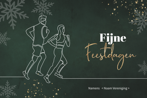 Sportieve groene kerstkaart met monoline hardlopers