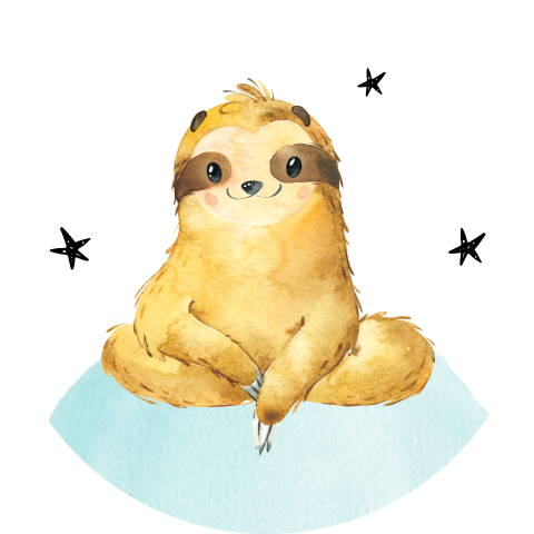 Sluitsticker met baby luiaard en blauwe waterverf