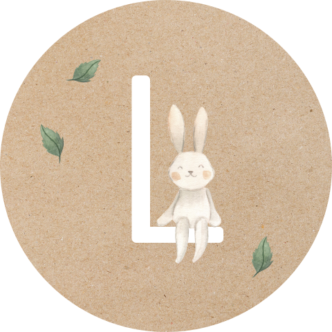 Sluitsticker met initiaal en waterverf konijntje