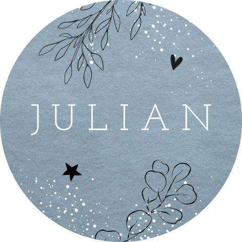 Blauwe sluitsticker jongen met blaadjes en spetters