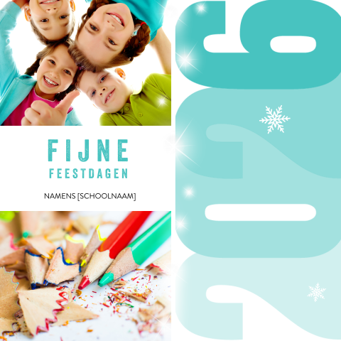 Onderwijs kerstkaart met twee foto's en groot 2026