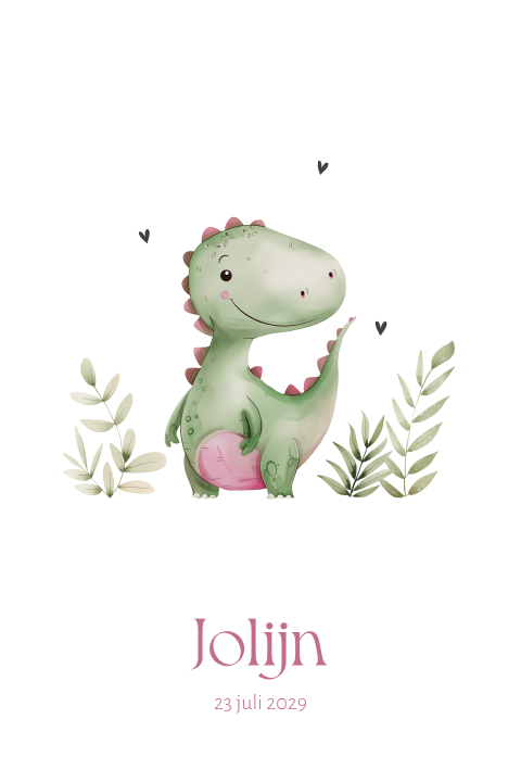 Stoer geboortekaartje met groene dino