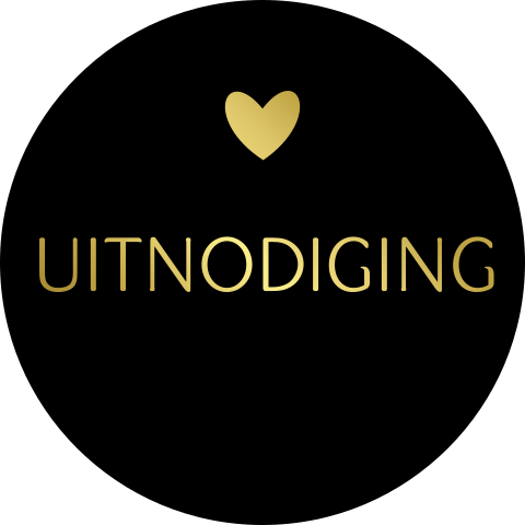 Zwarte sluitsticker met 'uitnodiging' in goudfolie