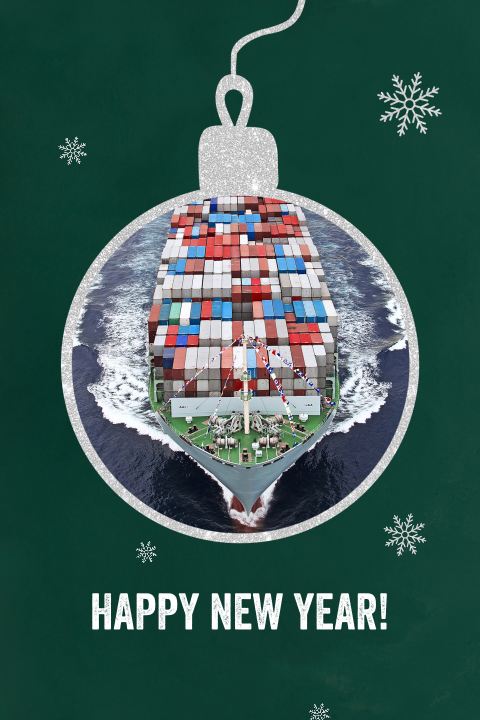 Kerstkaart scheepvaart foto in zilveren kerstbal