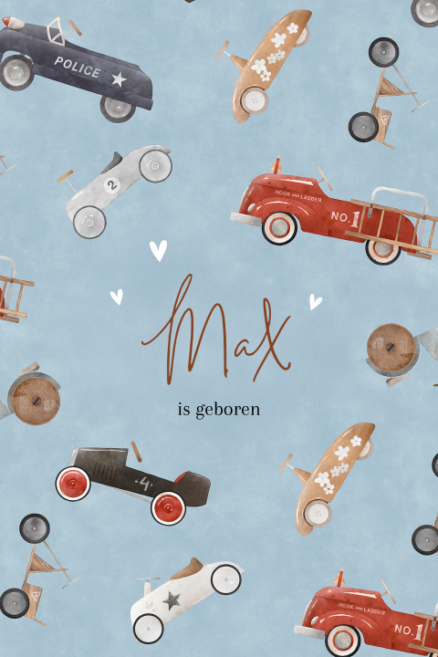 Geboortekaartje met vintage auto's