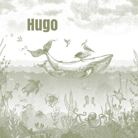 Groen geboortekaartje met walvis