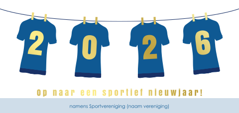 Kerstkaart voor sportvereniging met sportshirts aan waslijn