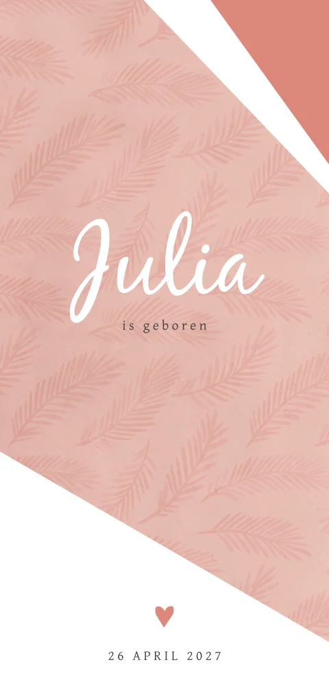 Grafisch geboortekaartje meisje met roze veertjes