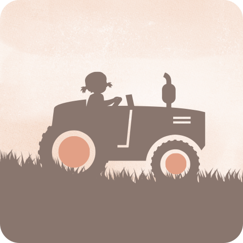 Vierkante sluitsticker met meisje op tractor