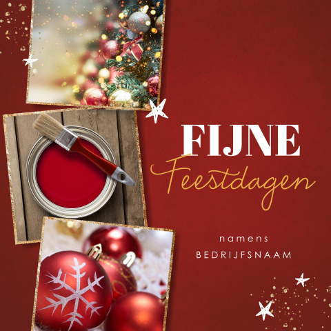 Rode kerstkaart met gouden fotokaders voor schilders