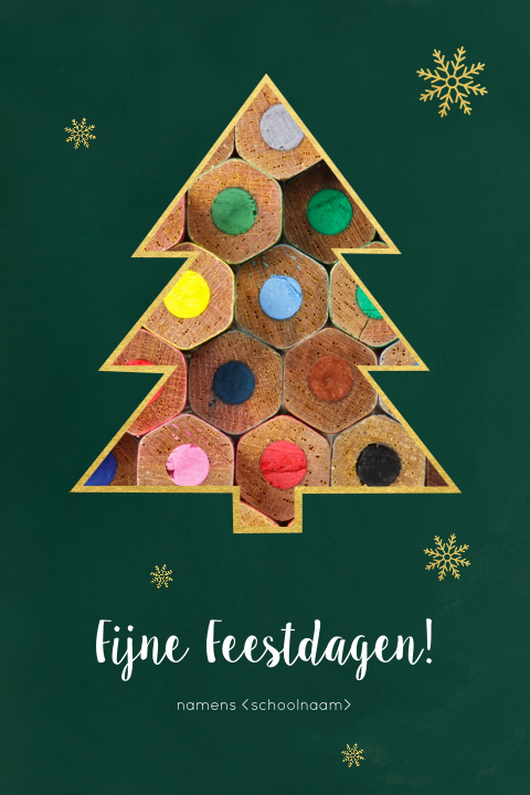 Kerstkaart onderwijs met gouden kerstboom en foto