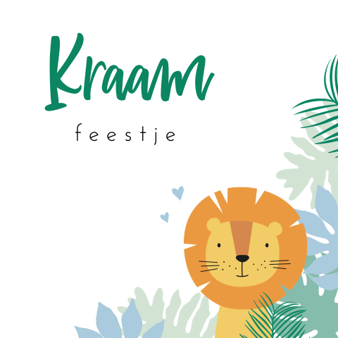 Jungle kraamkaartje jongen met leeuw tussen de bladeren