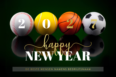 Kerstkaart met ballen uit diverse sporten