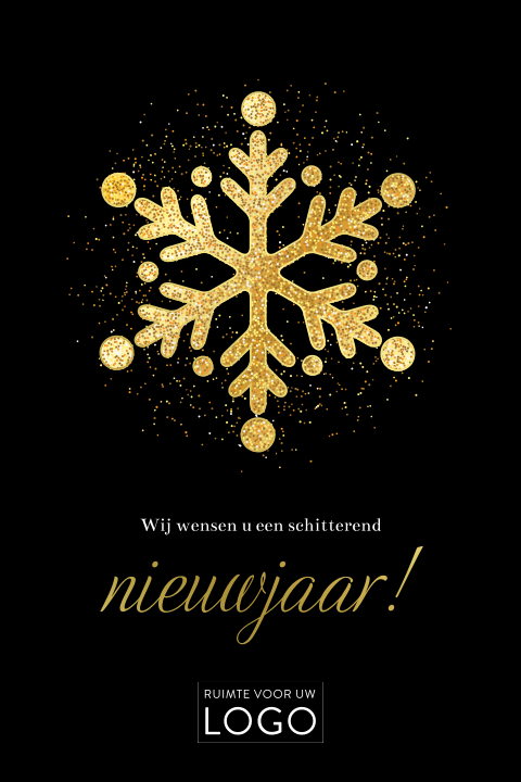 Zwarte kerstkaart met grote ijsster in goudfolie