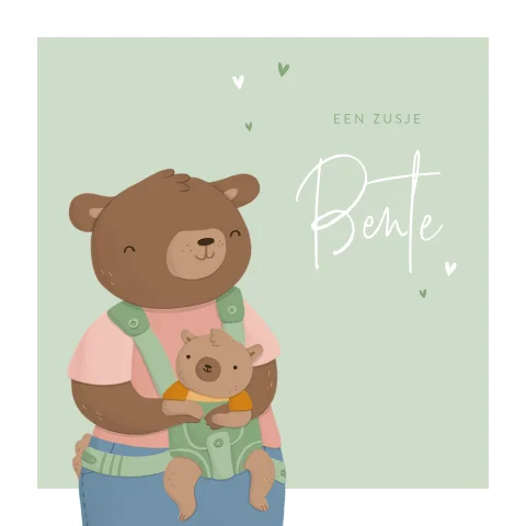 Getekend geboortekaartje met twee schattige beertjes