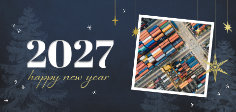 Donkerblauwe foto kerstkaart voor scheepvaart met goudfolie