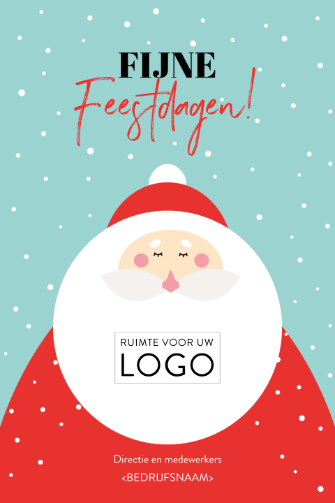 Kerstkaart met sneeuw, kerstman en logo
