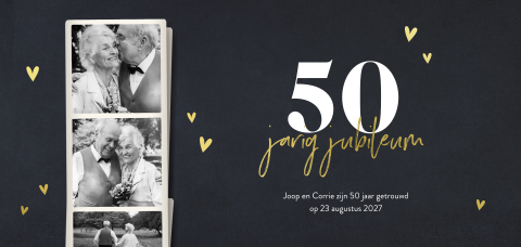 Goudfolie 50 jaar getrouwd kaart met polaroid strip
