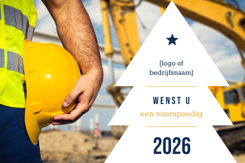 Kerstkaart met witte grafische kerstboom en foto bouw