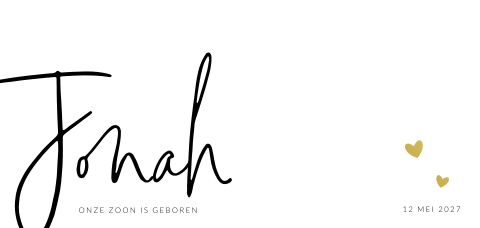 Simpel geboortekaartje jongen met naam groot en hartjes