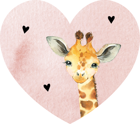 Sluitsticker hartje met giraf en roze waterverf