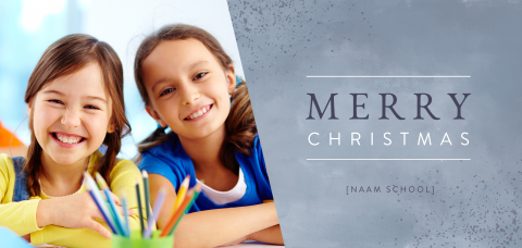 Blauwe kerstkaart met foto onderwijs en spetters