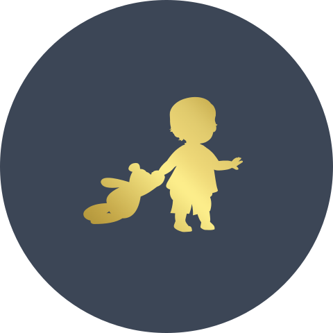 Sluitsticker met goudfolie silhouet jongen met teddybeer