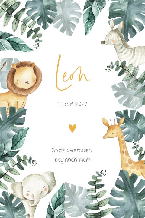 Safari geboortekaartje met wilde dieren